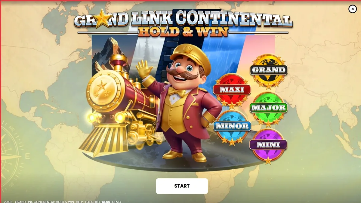 Interface do jogo de slot Grand Link Continental com tema de trem de luxo