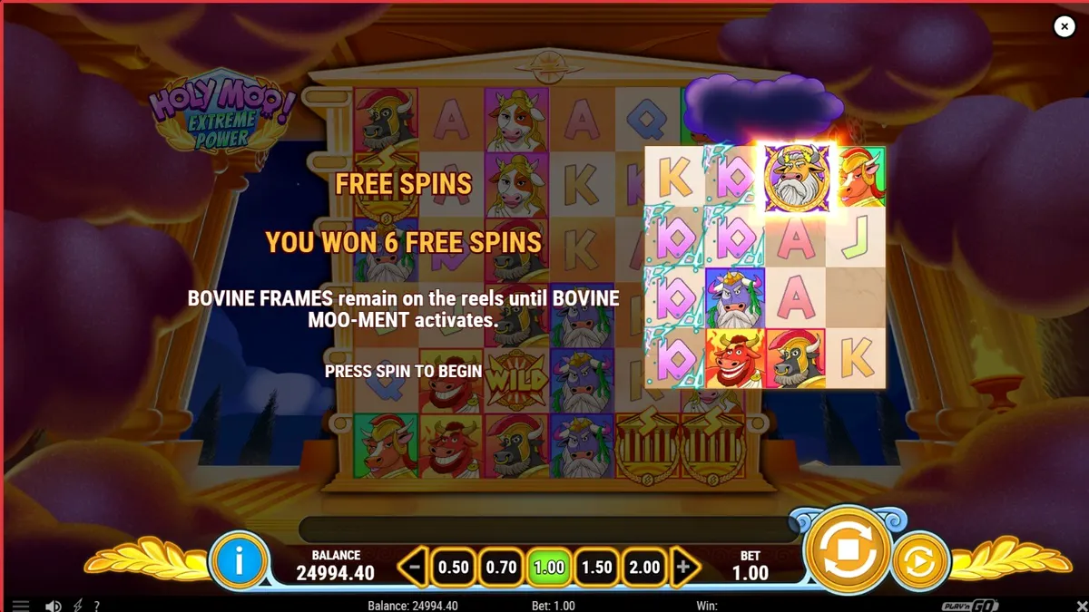 Personagens de vacas divinas no slot Holy Moo! Extreme Power